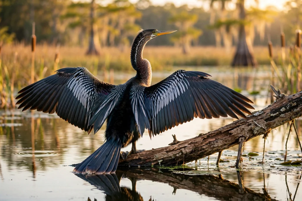 The Anhinga Bird: Why It's More Than Just a Snake Bird 3 Anhinga bird drying its wings with wings spread