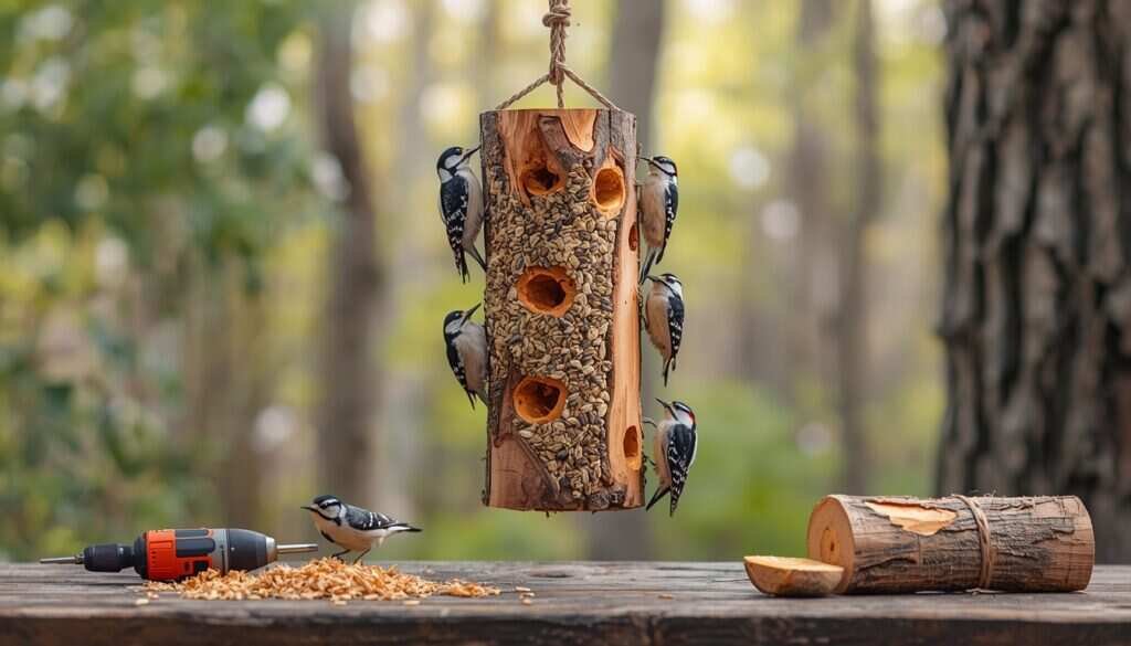 How to Build a Bird Feeder at Home: The Easy DIY Guide 7 DIY Bird Feeder Idea 5 The Suet Log Feeder