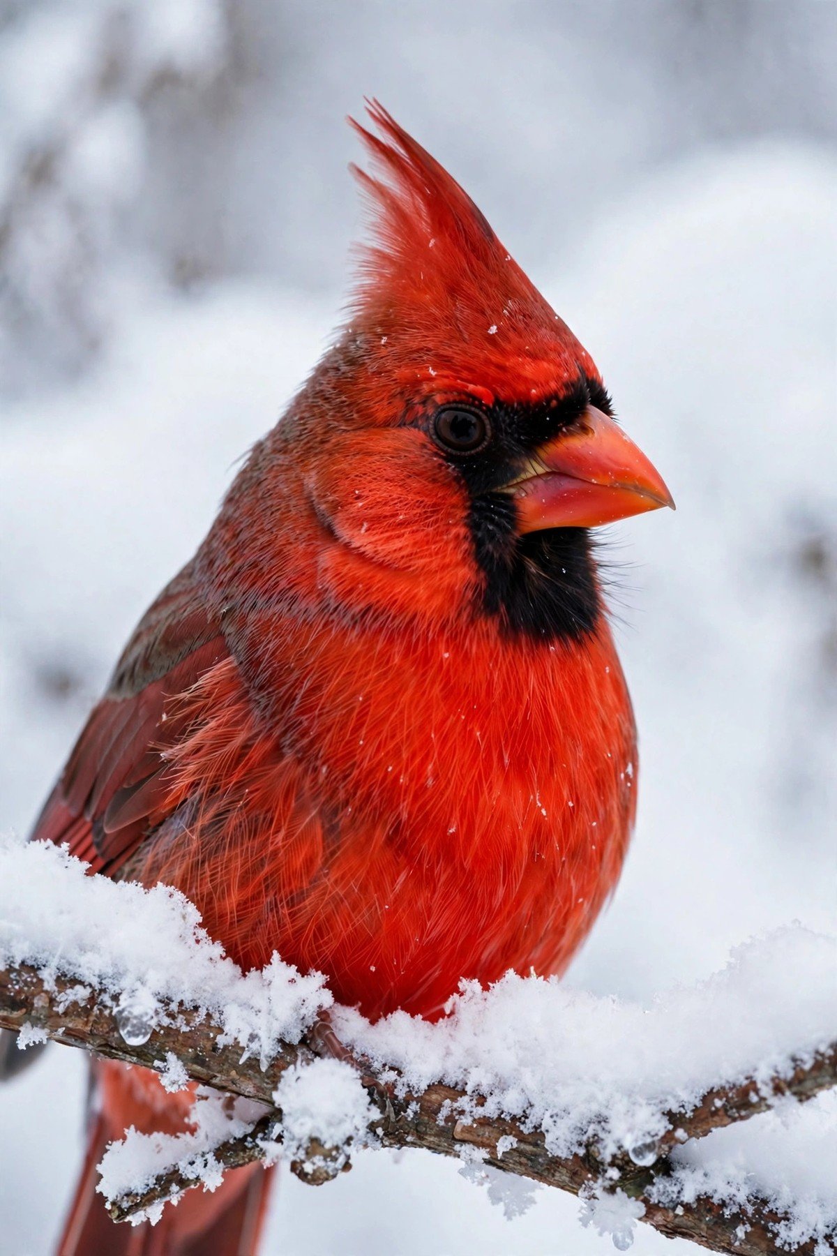 A male northern cardinal perched on a snow-covered branch, the vivid red bird at the heart of what does it mean when you see a cardinal questions