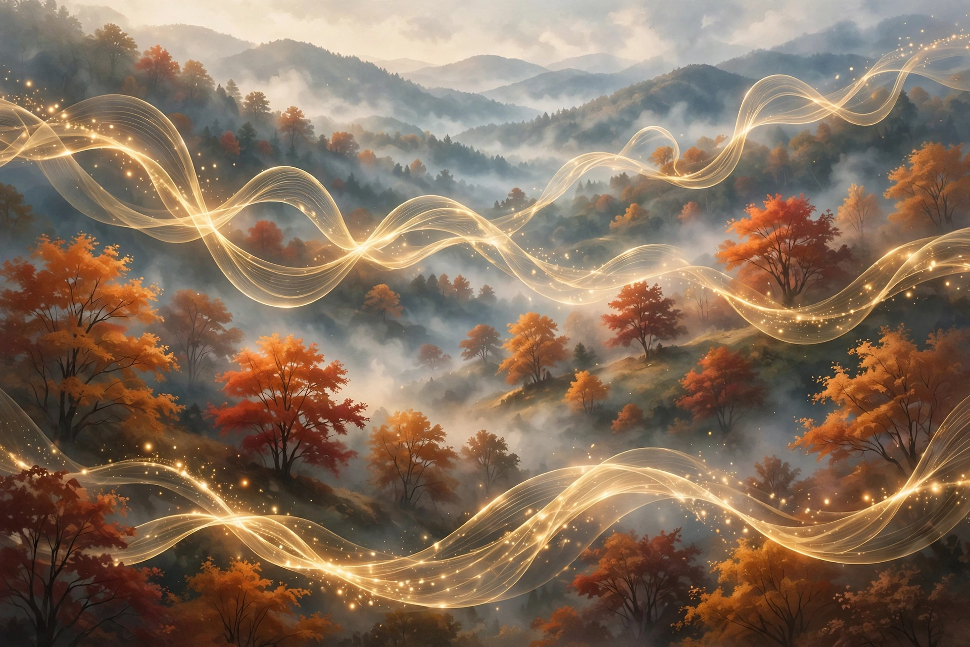 Why Do Birds Sing in Fall? The Autumn Chorus Explained 4 Artistic visualization of bird song sound waves over an autumn landscape