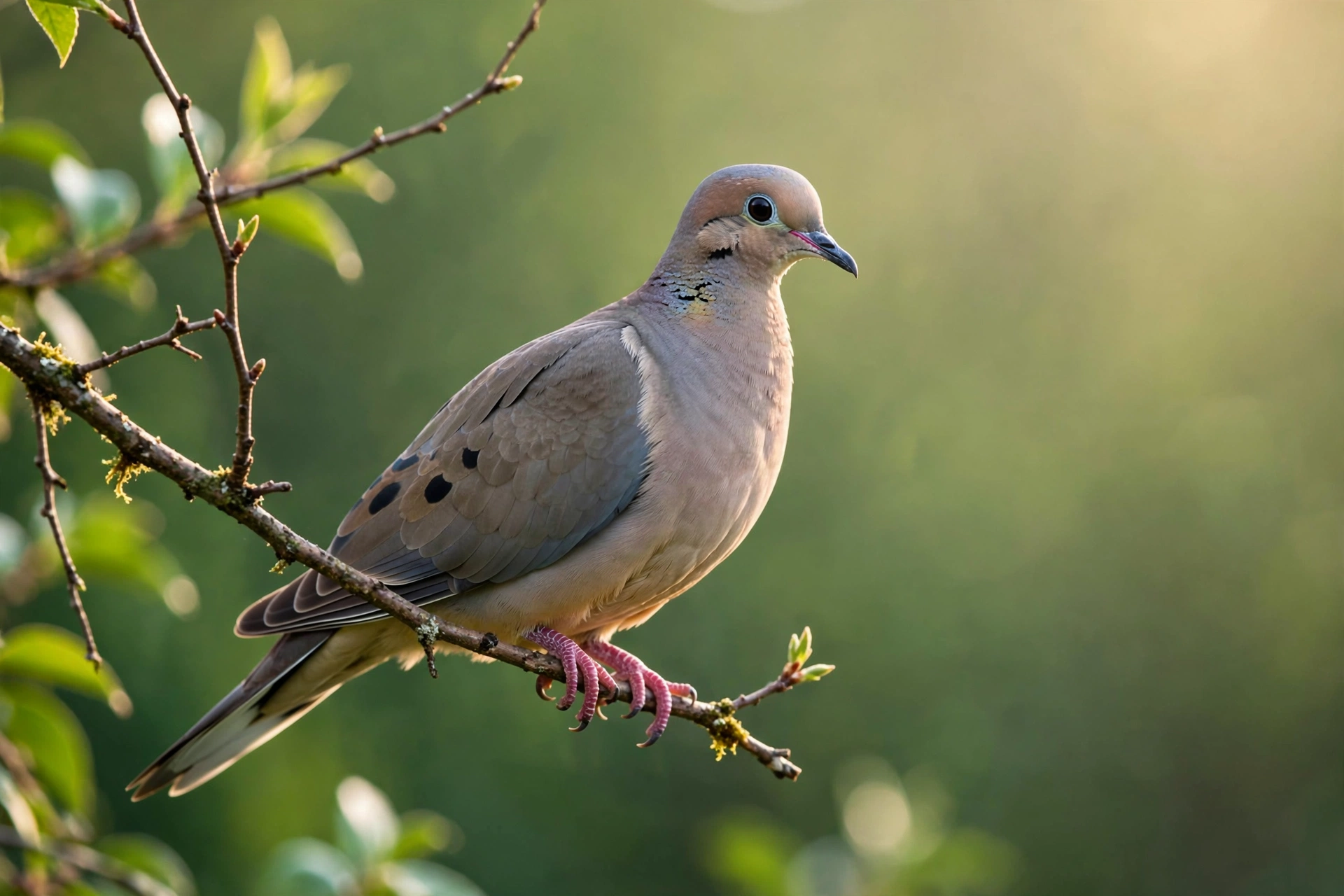Mourning dove perched on a branch in soft morning light