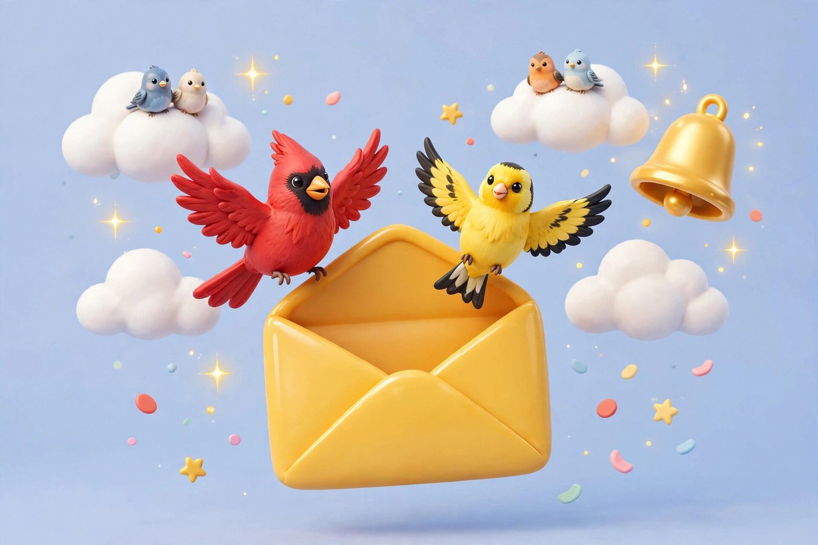 3D envelope with birds flying out, subscribe to our newsletter